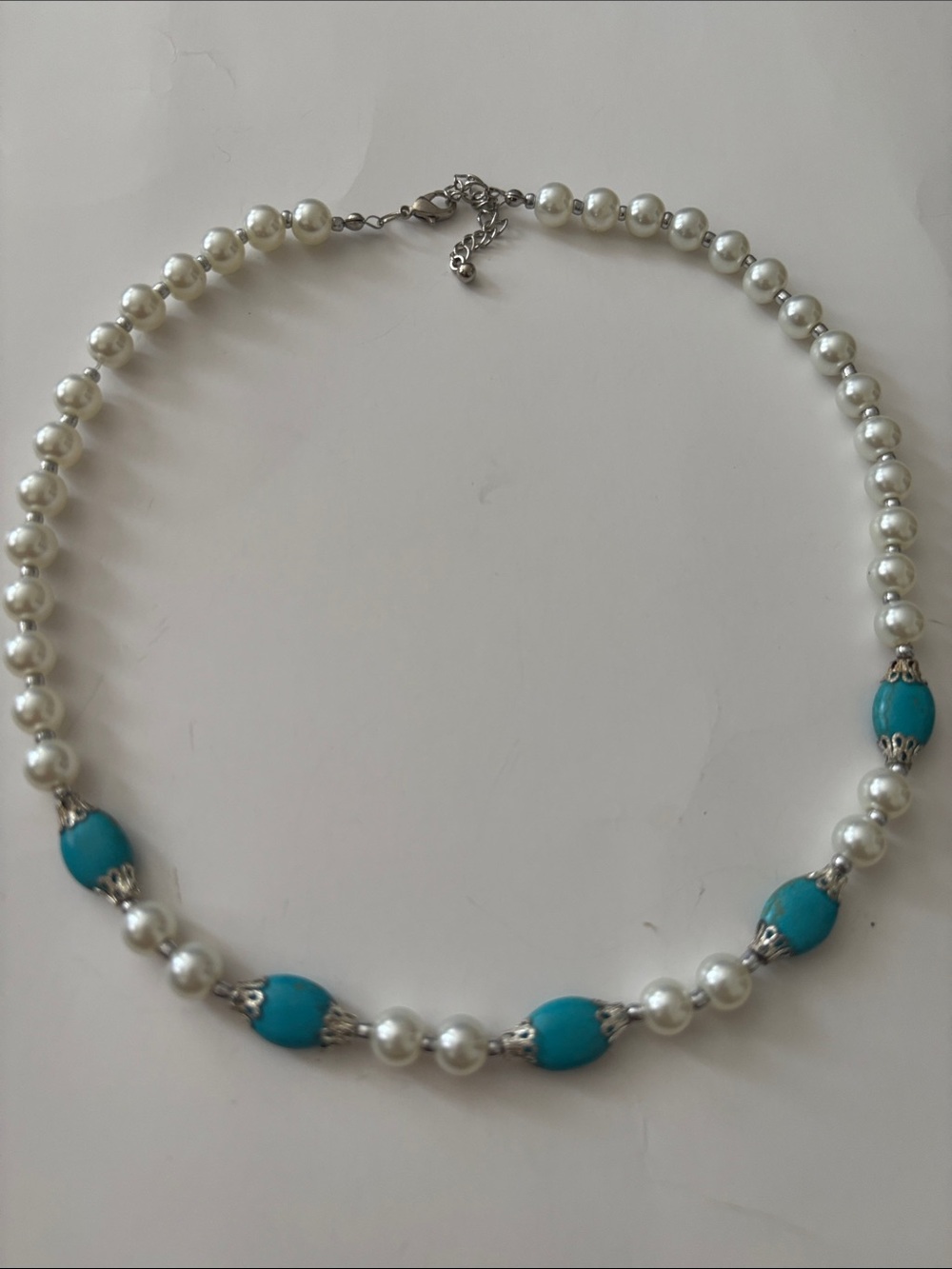 Turquoise and Pearl Beaded Necklace - Women's Jewelry